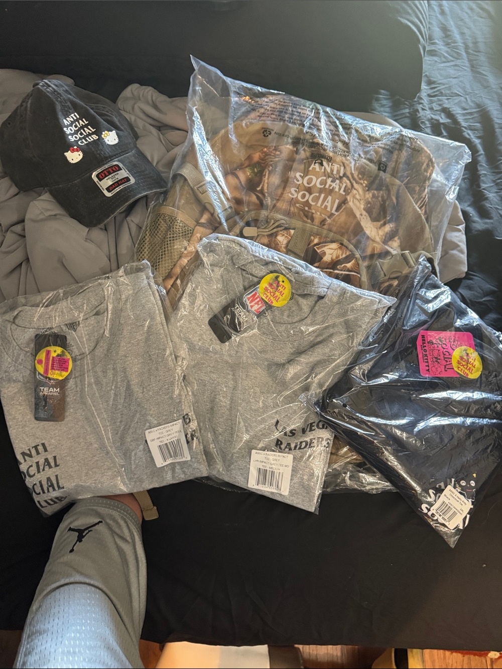 Anti social social club lot.3 tees sealed. Camo backpack nwt.hello kitty hat nwt